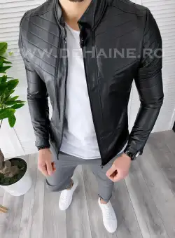 Geaca barbati neagra piele ecologica B3712 57-3