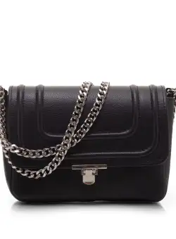 Geantă damă din piele naturală, Leofex - 4018 Negru Box