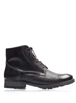 Ghete bărbați din piele naturală, Leofex - 707 Negru Box Lac