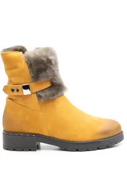 Ghete dama casual din piele naturala Leofex- 058-2 Mustar Velur