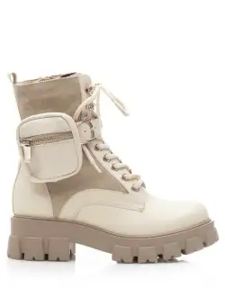 Ghete damă casual din piele naturală,Leofex - 330 Crem Box Velur