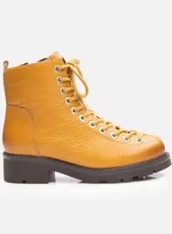 Ghete damă casual din piele naturală, Leofex – 348 Galben Box