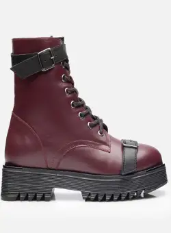 Ghete damă din piele naturală – 360 Bordo + Negru Box