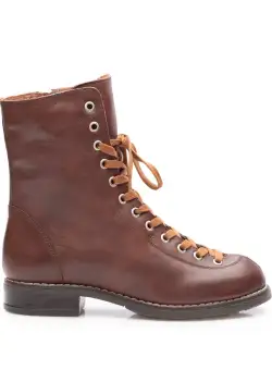 Ghete dama din piele naturala cu siret pana in varf - 193 Maro Deschis box