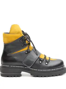 Ghete dama din piele naturala, Leofex - 278 gri+mustar box velur