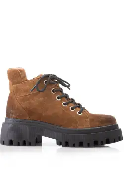 Ghete damă din piele naturală, Leofex - 408 Cognac velur