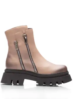 Ghete damă din piele naturală, Leofex - 419 Taupe box
