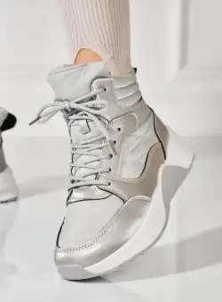 Ghete Dama Imblanite Argintii din Piele Ecologica Aven