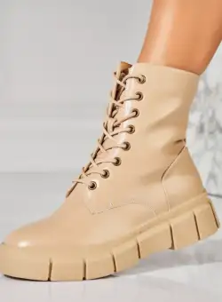 Ghete Dama Imblanite Bej din Piele Ecologica Inly