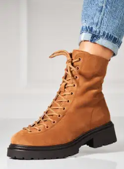 Ghete Dama Imblanite Camel din Piele Ecologica Intoarsa Zemira