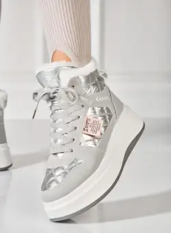 Ghete Dama Imblanite Gri din Piele Ecologica Zaida