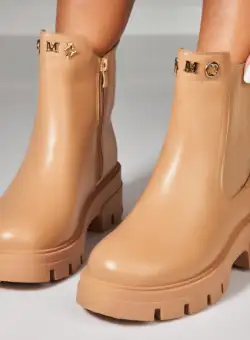 Ghete Dama Imblanite Kaki din Piele Ecologica Freyja