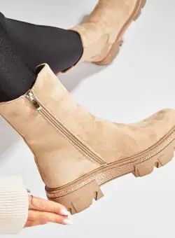 Ghete Dama Imblanite Kaki din Piele Ecologica Intoarsa Aragsa