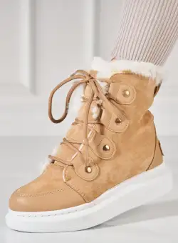 Ghete Dama Imblanite Kaki din Piele Ecologica Intoarsa Narin