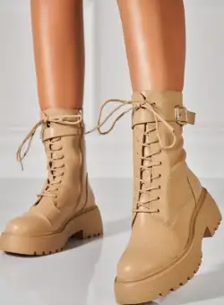 Ghete Dama Imblanite Kaki din Piele Ecologica Sufi