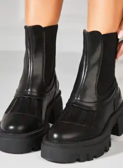 Ghete Dama Imblanite Negre din Piele Ecologica Eljay