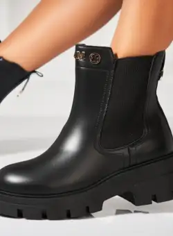 Ghete Dama Imblanite Negre din Piele Ecologica Freyja