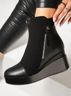 Ghete Dama Imblanite Negre din Piele Ecologica Intoarsa Heira