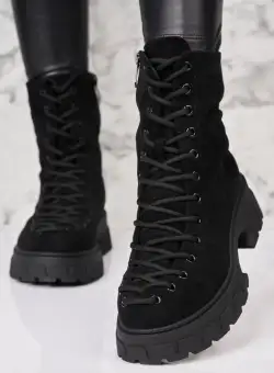 Ghete Dama Imblanite Negre din Piele Ecologica Intoarsa Zayley