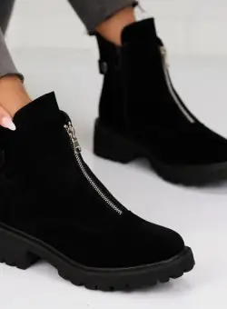 Ghete Dama Imblanite Negre din Piele Ecologica Intoarsa Zyon