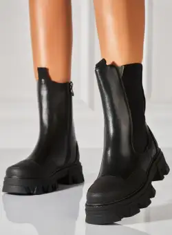 Ghete Dama Imblanite Negre din Piele Ecologica Jezelle