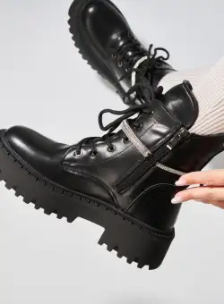 Ghete Dama Imblanite Negre din Piele Ecologica Kelsey