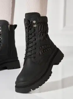 Ghete Dama Imblanite Negre din Piele Ecologica Laynie