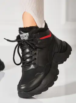 Ghete Dama Imblanite Negre din Piele Ecologica Lyra