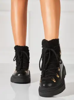 Ghete Dama Imblanite Negre din Piele Ecologica Ymelia