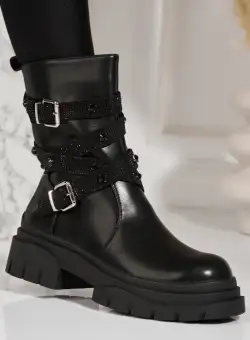 Ghete Dama Imblanite Negre din Piele Ecologica Yuki