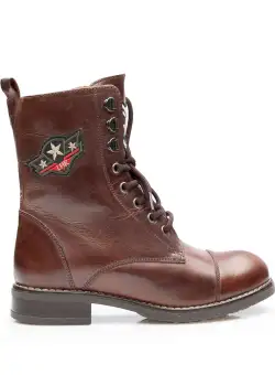 Ghete dama military din piele naturala,Leofex - 505 Maro Box Military