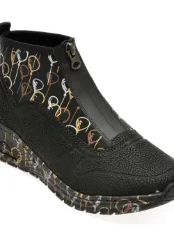 Ghete RIEKER negre, M4953, din piele ecologica