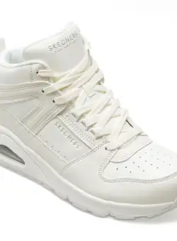 Ghete SKECHERS albe, UNO, din piele ecologica