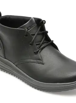 Ghete SKECHERS negre, PROVEN, din piele naturala