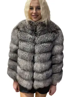 Haina dama blana naturala de vulpe argintie