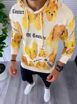 Hanorac barbati bej cu imprimeu slim fit K448 85-1 E 121-3