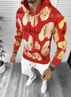 Hanorac barbati bej rosu imprimeu slim fit K448 I6-5