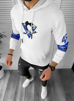 Hanorac barbati slim fit alb cu imprimeu pe spate K130 K11-4