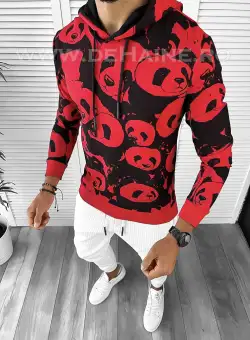 Hanorac barbati slim fit cu imprimeu PANDA rosu K246 I6-2
