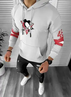 Hanorac barbati slim fit gri cu imprimeu pe spate K130 93-3