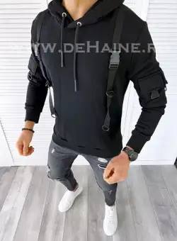 Hanorac barbati slim fit negru cu bretele 2649 I11-1
