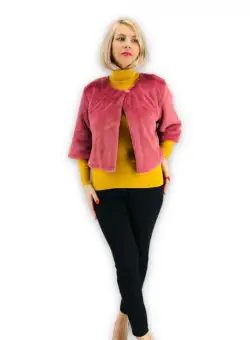 Jacheta cu talie scurta din blana sintetica - roz