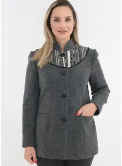 Jacheta din stofa gri cu motive traditionale