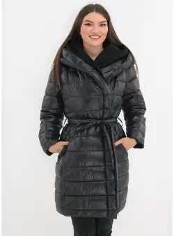 Jacheta lunga neagra cu guler amplu