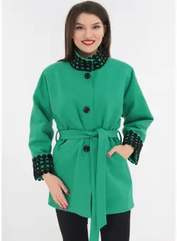 Jacheta oversized verde cu aplicatii din dantela