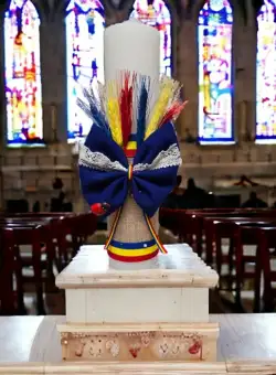 Lumanare Botez cu funda albastra