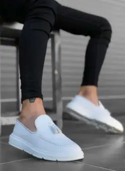 Mocasini barbati albi cu ciucuri B7857 A34-35-36.4