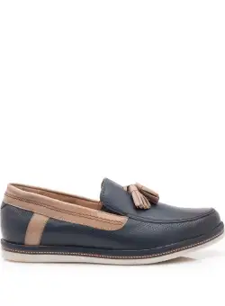 Mocasini barbati din piele naturala cu ciucuri, Leofex - 878 blue-taupe box