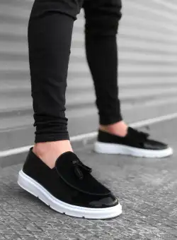 Mocasini barbati negri cu talpa alba B7851 A24-1