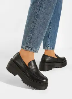 Mocasini cu platforma negri Alcudia